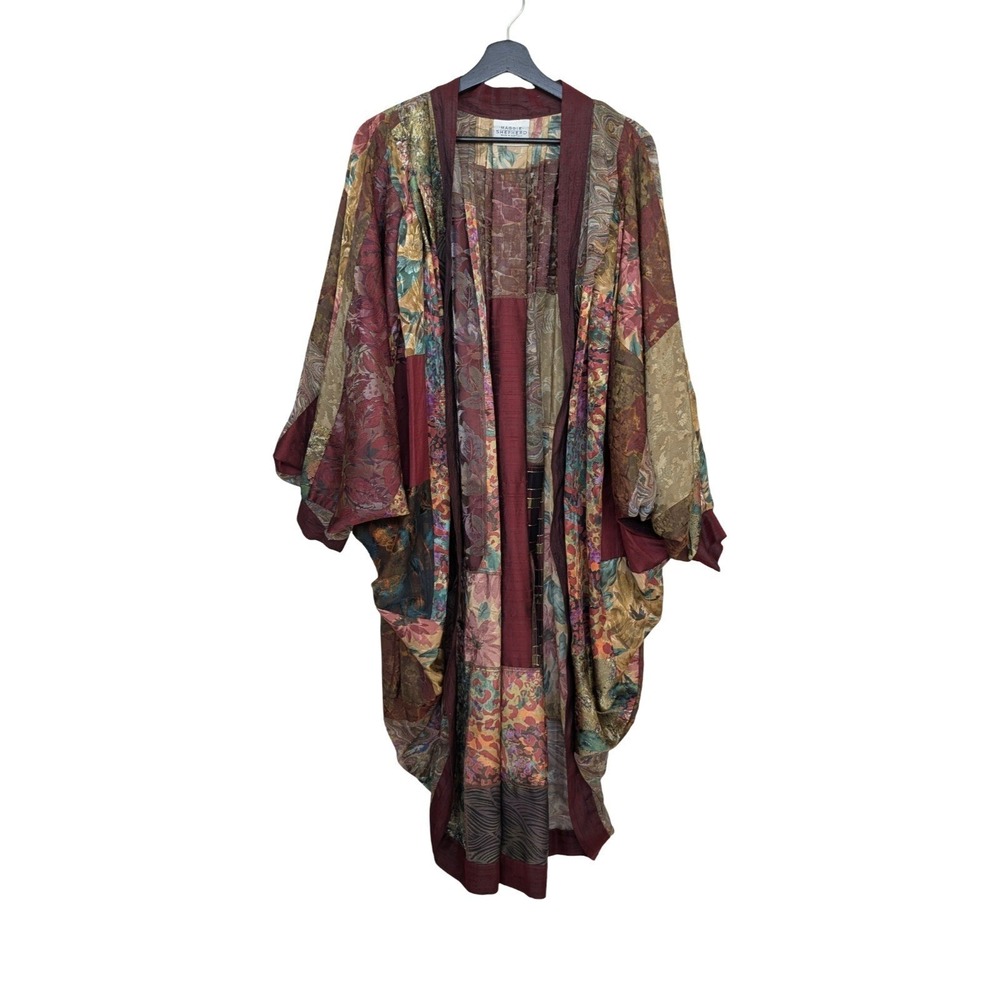 Maggie Shepherd Silk Blend Kimono Jacket Womens M Patchwork Boho Duster